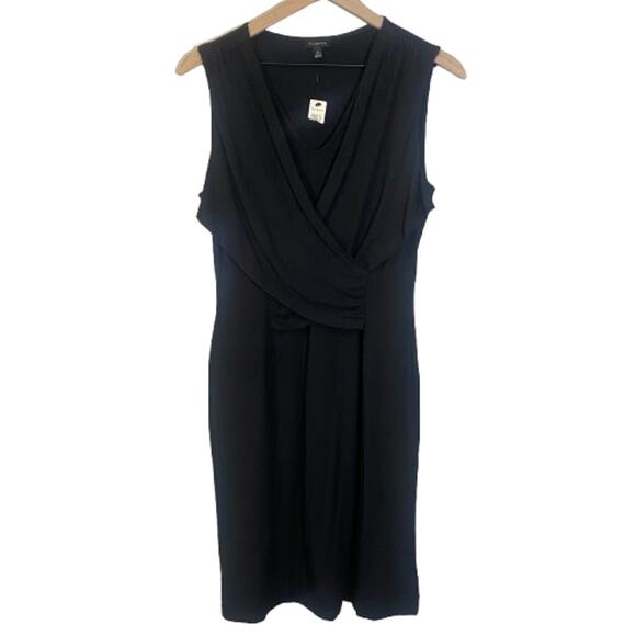 Talbots NWT Black Faux Wrap Sleeveless Dress Lightweight Rayon Blend Sz M - Picture 1 of 5